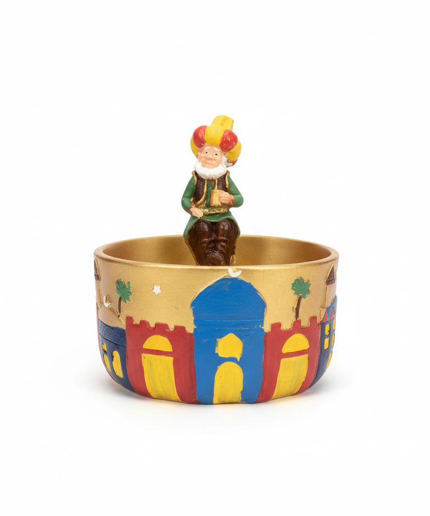 Whimsical Arabian Nights Decorative Bowl with Storyteller Figure