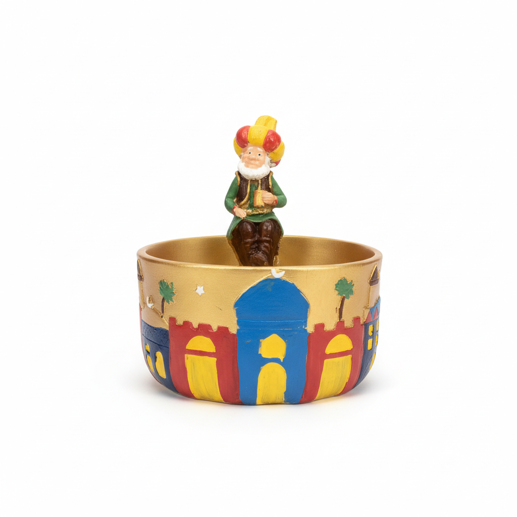 Whimsical Arabian Nights Decorative Bowl with Storyteller Figure