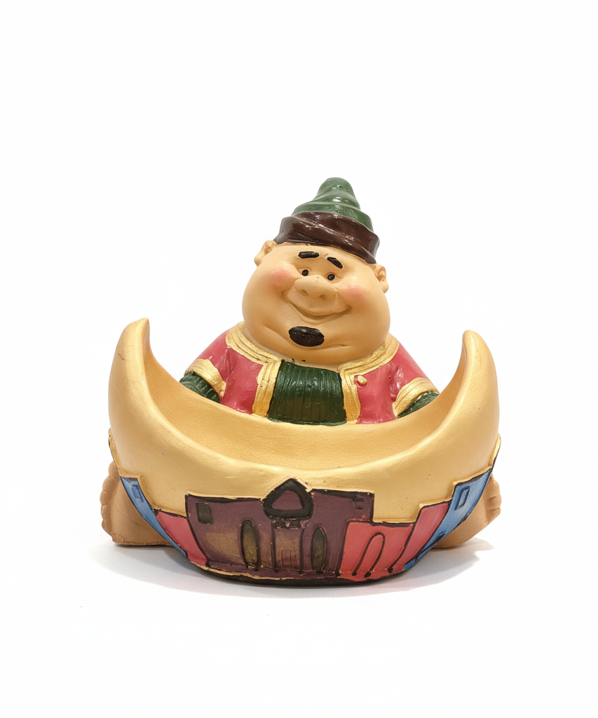 Whimsical Sultan in Golden Crescent Moon Boat Figurine