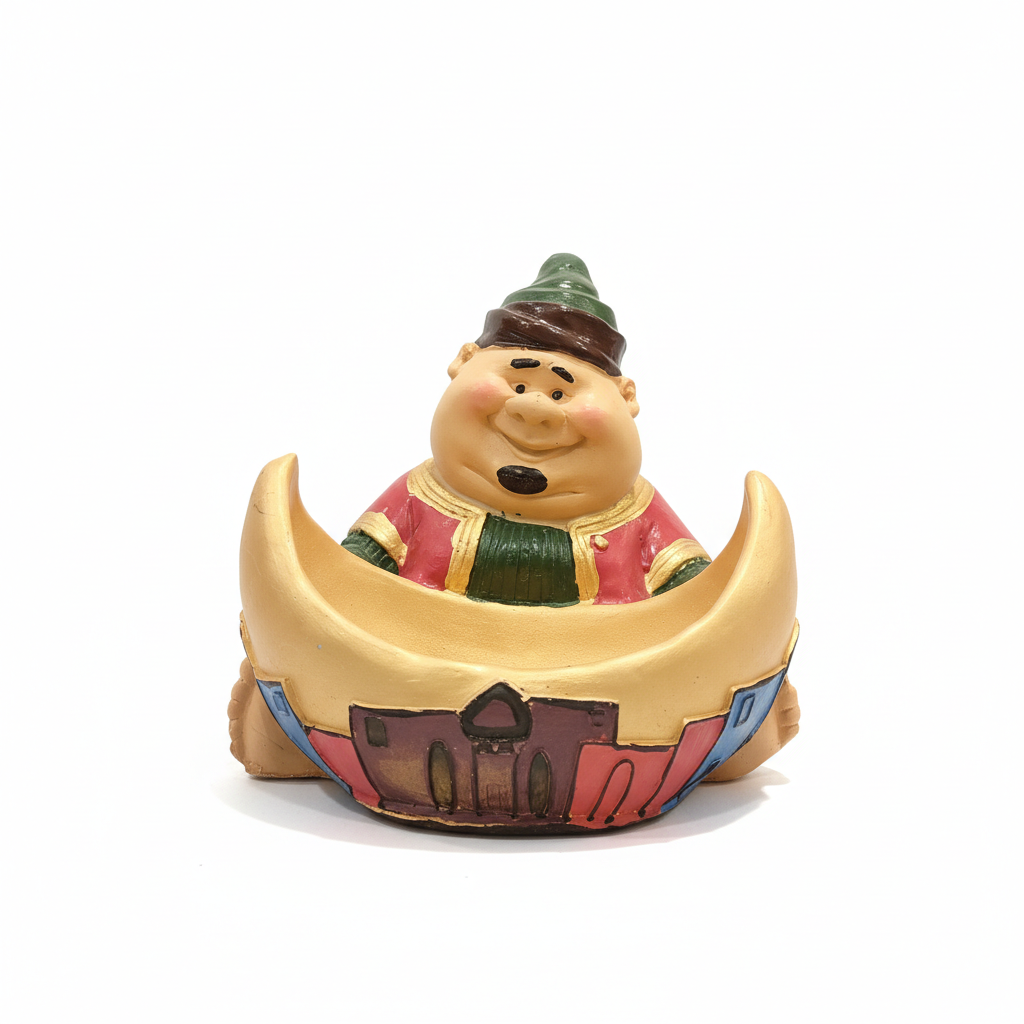 Whimsical Sultan in Golden Crescent Moon Boat Figurine
