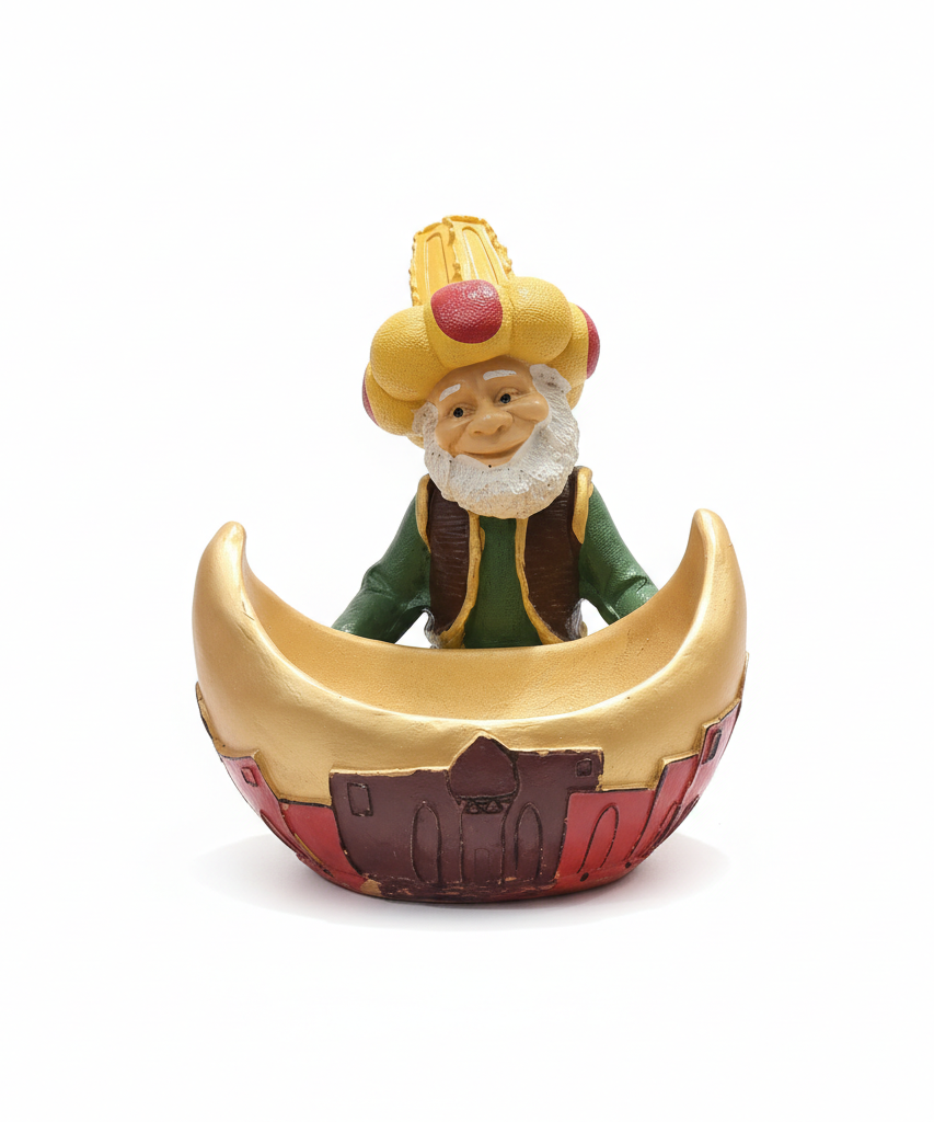 Whimsical Sultan in Golden Crescent Moon Boat Figurine
