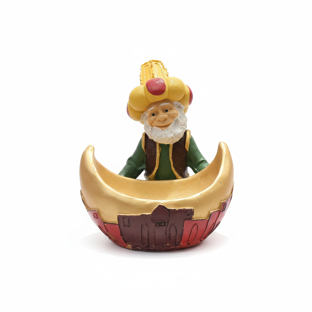 Whimsical Sultan in Golden Crescent Moon Boat Figurine