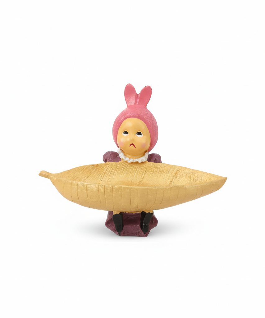Pouty Bunny Baby Golden Leaf Trinket Dish