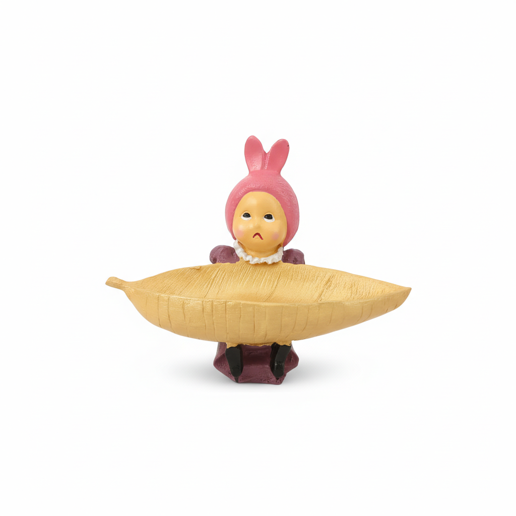 Pouty Bunny Baby Golden Leaf Trinket Dish