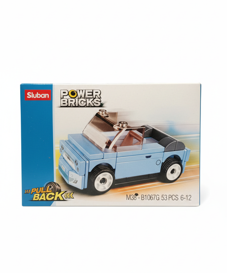 Sluban Power Bricks Pull Back Light Blue Car Building Set M38-B1067G