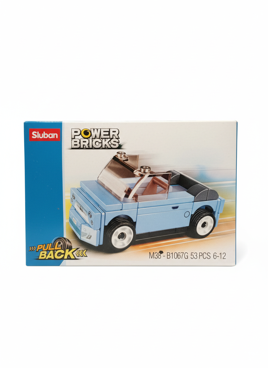 Sluban Power Bricks Pull Back Light Blue Car Building Set M38-B1067G