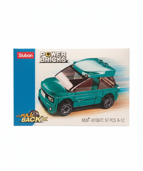 Sluban Power Bricks Pull Back Light Blue Car Building Set M38-B1067G
