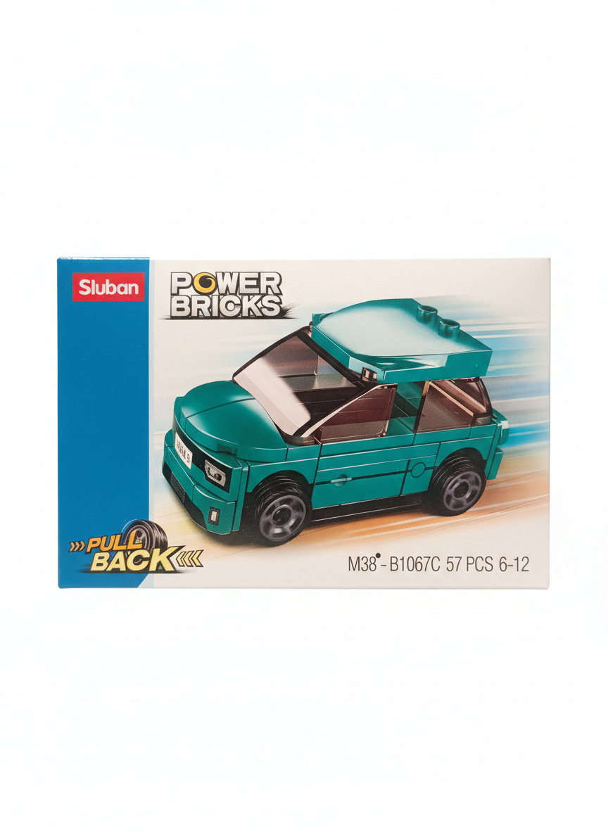 Sluban Power Bricks Pull Back Light Blue Car Building Set M38-B1067G