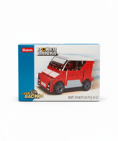 Sluban Power Bricks Pull Back Light Blue Car Building Set M38-B1067G