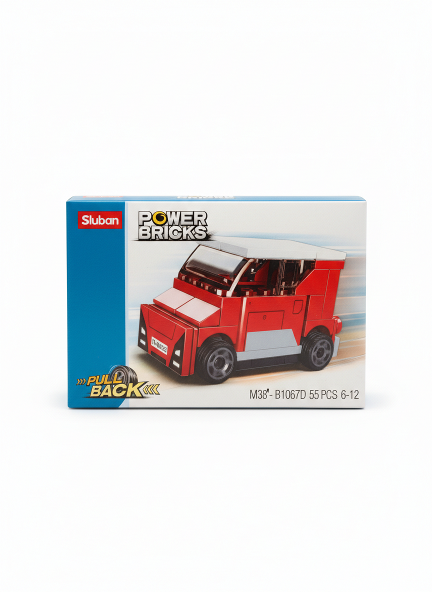 Sluban Power Bricks Pull Back Light Blue Car Building Set M38-B1067G