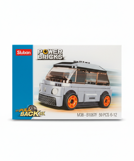 Sluban Power Bricks Pull Back Light Blue Car Building Set M38-B1067G