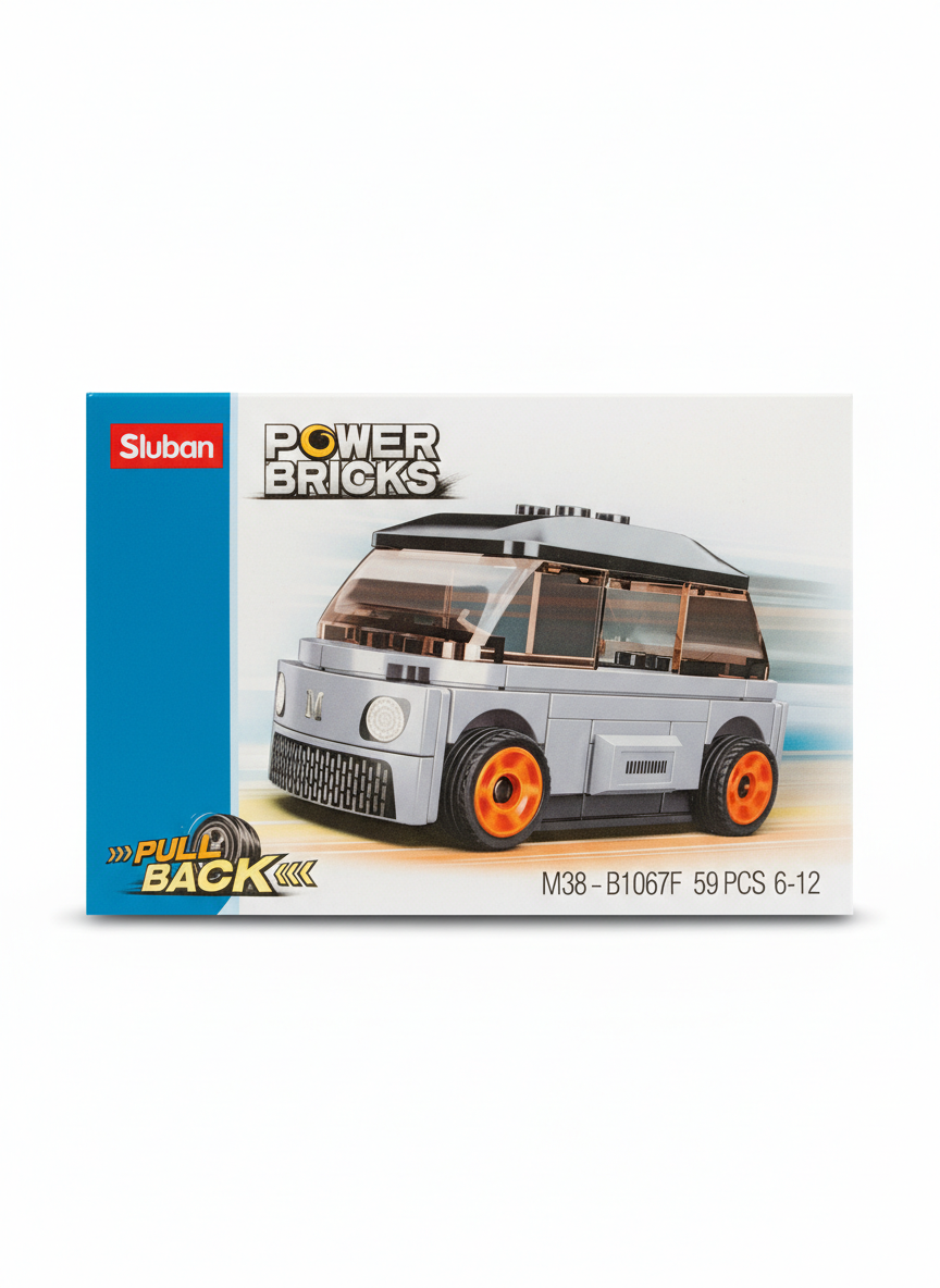 Sluban Power Bricks Pull Back Light Blue Car Building Set M38-B1067G