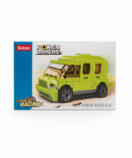 Sluban Power Bricks Pull Back Light Blue Car Building Set M38-B1067G
