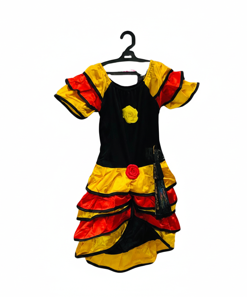 Vibrant Ruffled Dress-Up Spanish Girl Costume with Fan Accessory