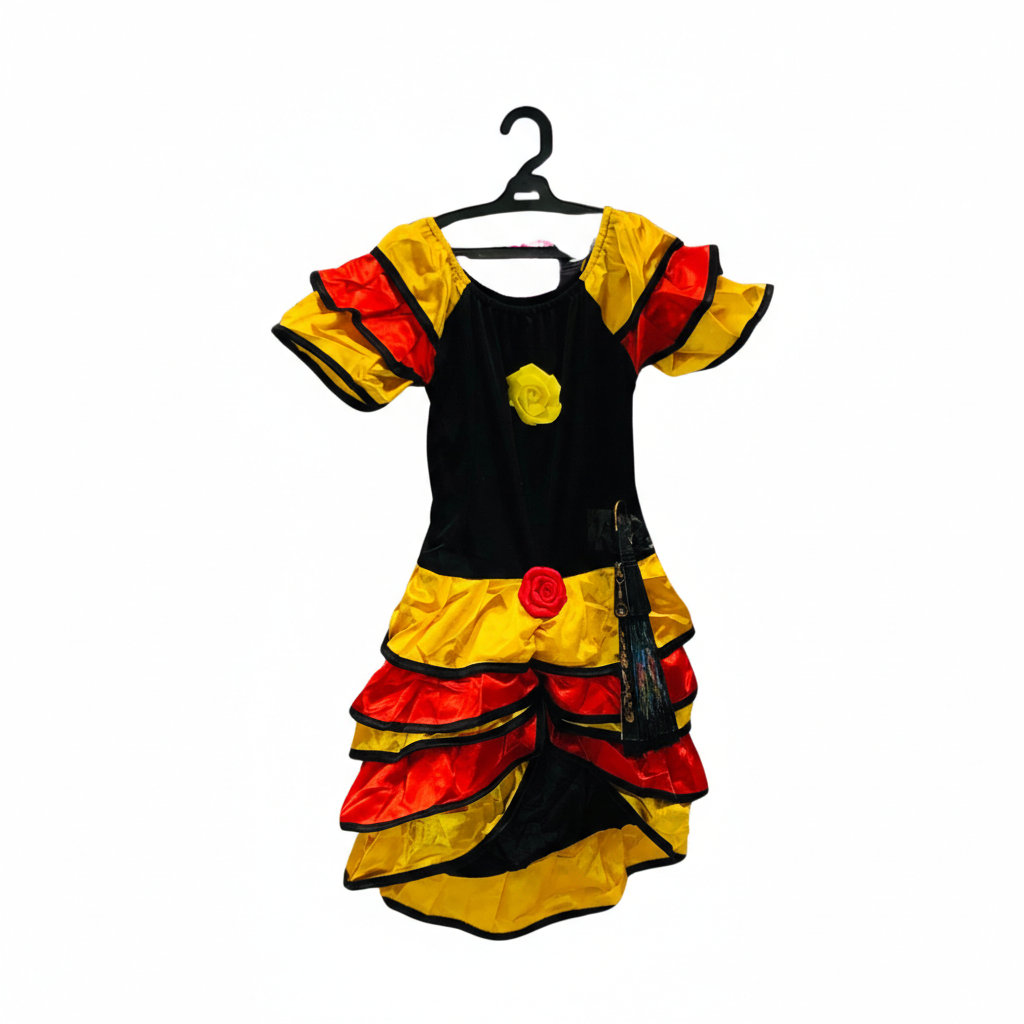 Vibrant Ruffled Dress-Up Spanish Girl Costume with Fan Accessory