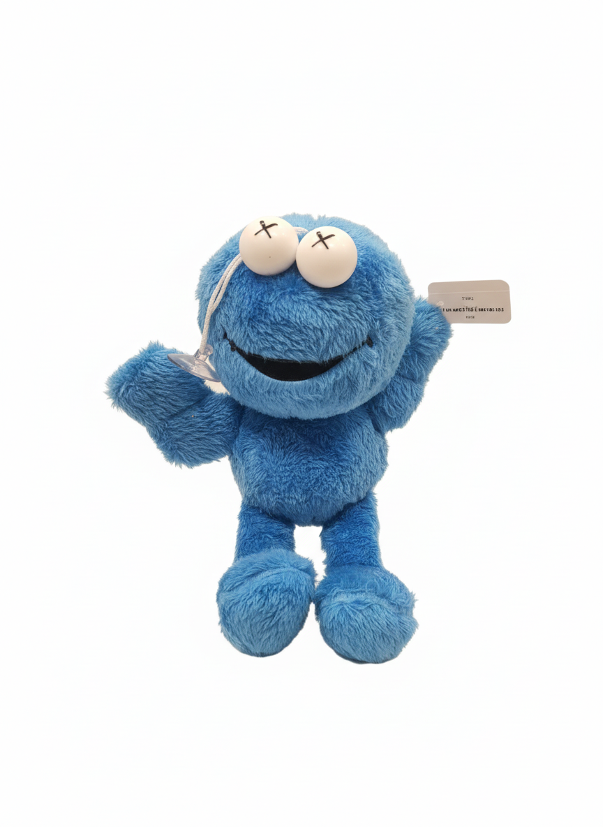 KAWS-Inspired Blue Fluffy Monster Plush Charm with Suction Cup 25 Cm