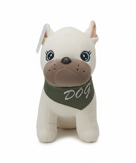 Cream French Bulldog Plush Toy with "DOG" Bandana 22 Cm