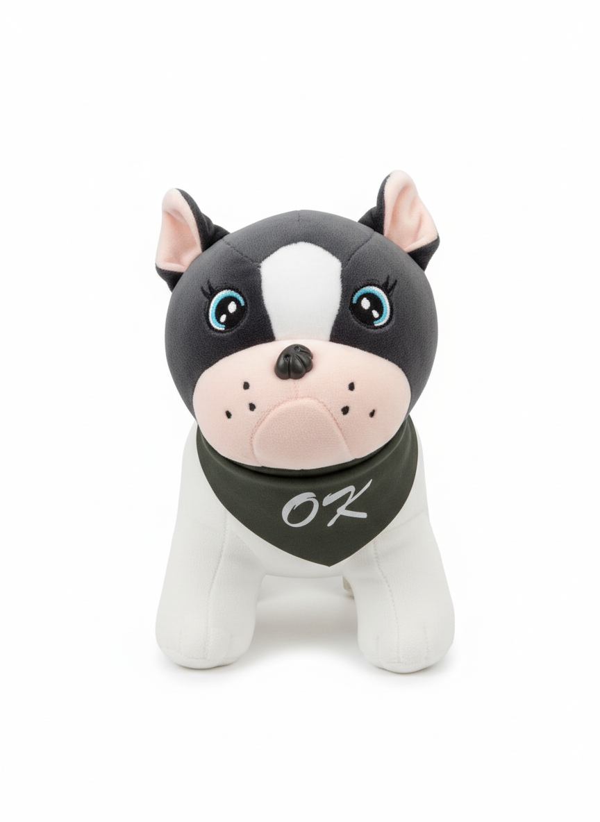 Cream French Bulldog Plush Toy with "DOG" Bandana 22 Cm