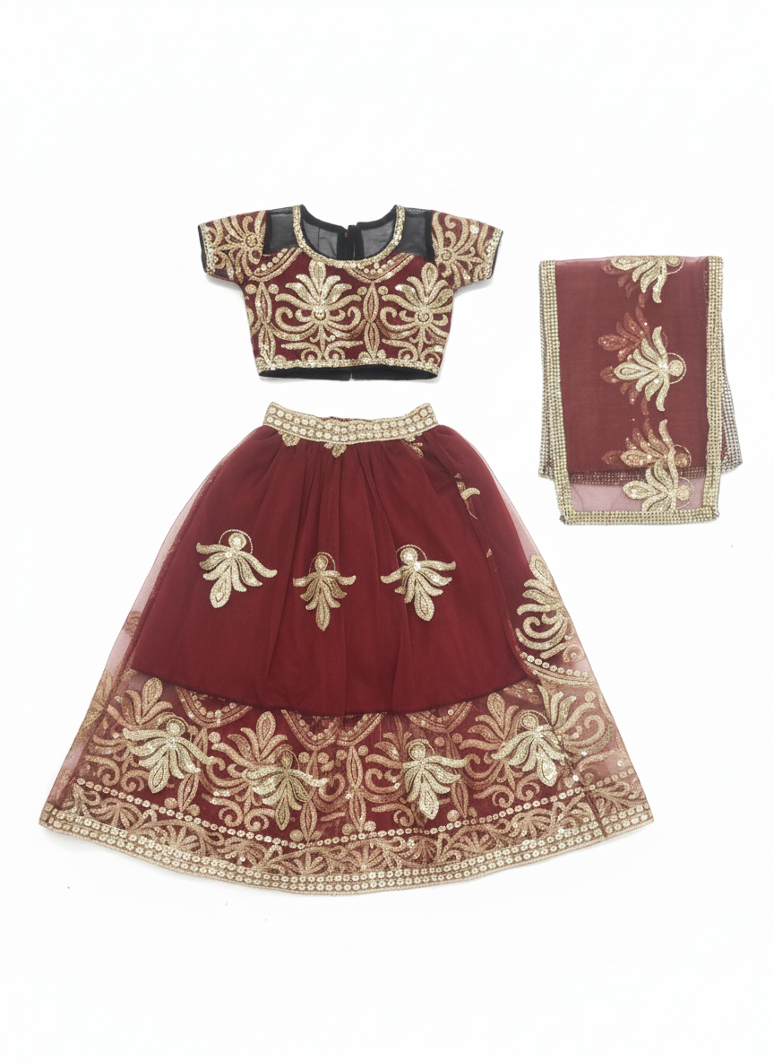 Girls Traditional Sequin Embroidered Festive Costume