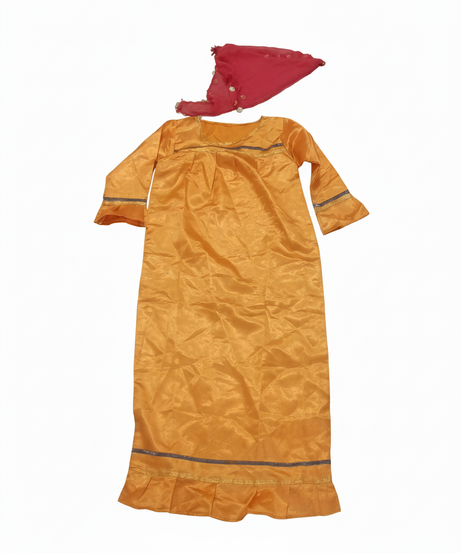 Children's Traditional Orange Gown Dress-Up Costume with Embellished Scarf