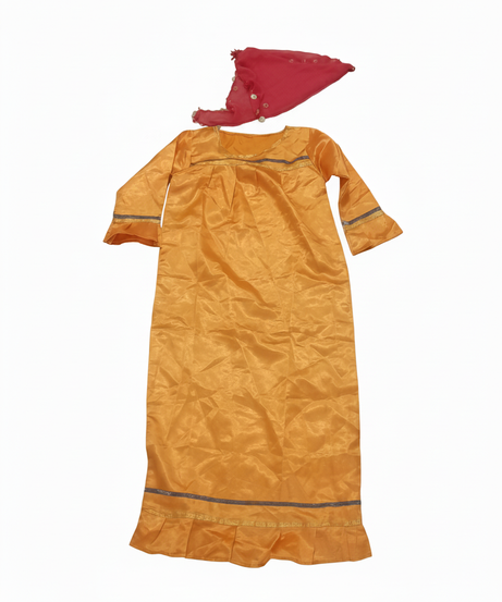 Children's Traditional Orange Gown Dress-Up Costume with Embellished Scarf