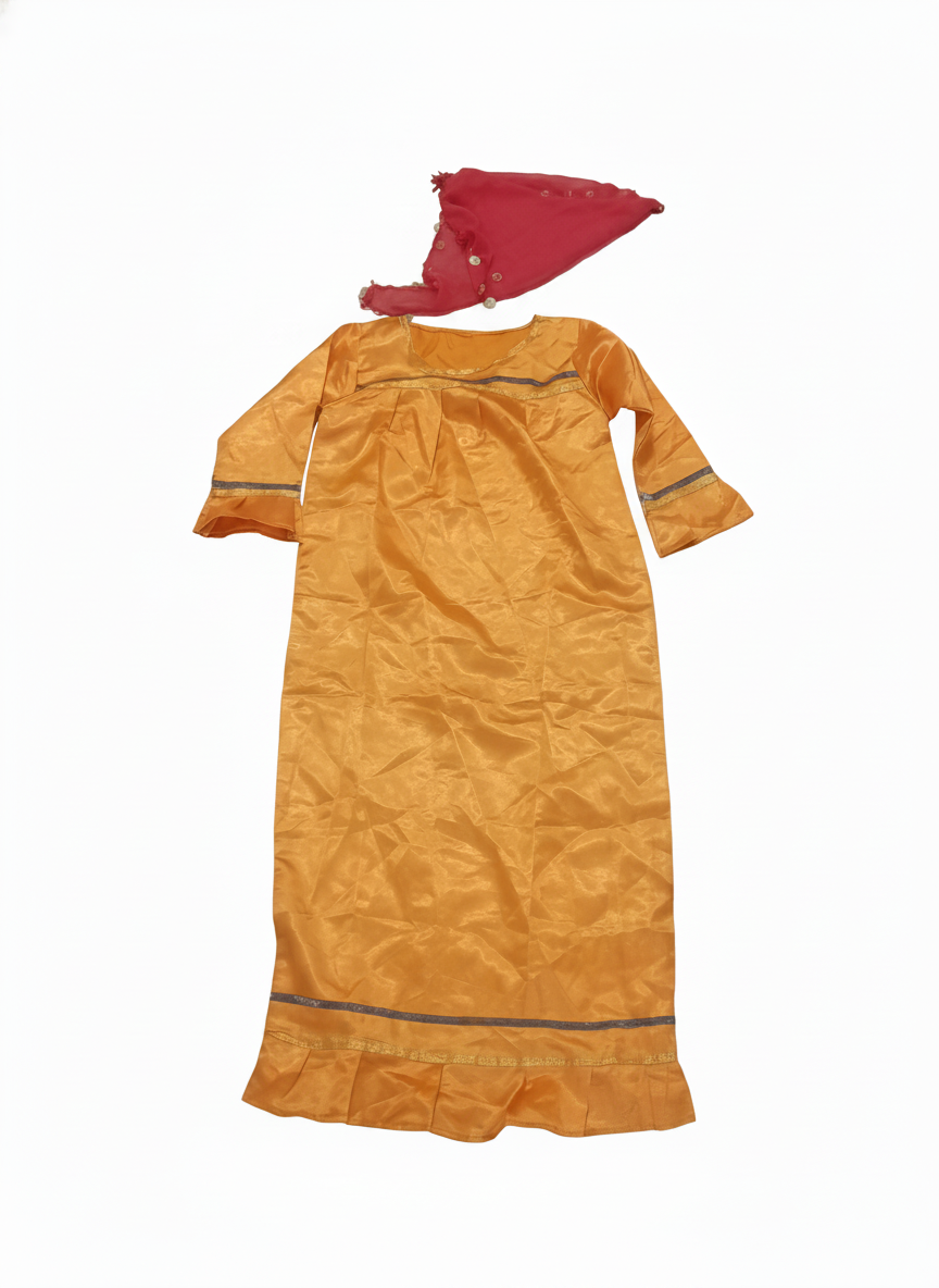 Children's Traditional Orange Gown Dress-Up Costume with Embellished Scarf