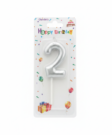 Chundler's Happy Birthday Silver Number 2 Candle