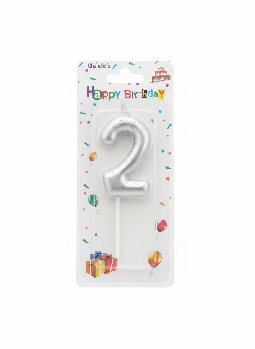 Chundler's Happy Birthday Silver Number 2 Candle