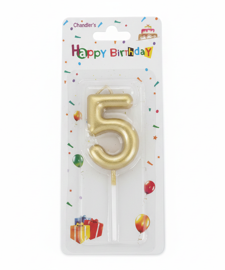 Chandler's Gold Happy Birthday Number 5 Candle