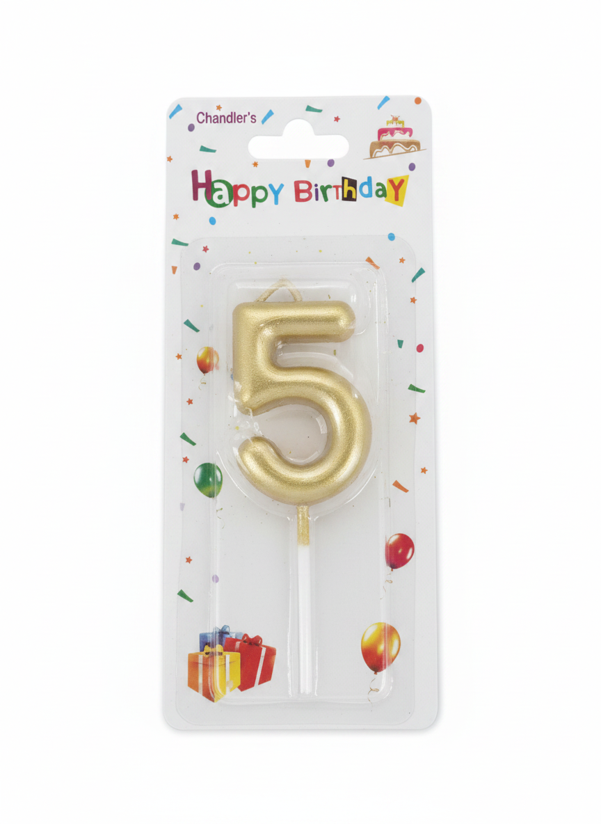 Chandler's Gold Happy Birthday Number 5 Candle