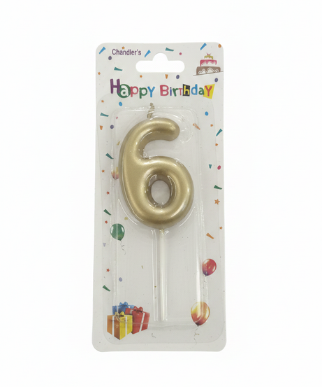 Chandler's Happy Birthday Gold Number 6 Candle