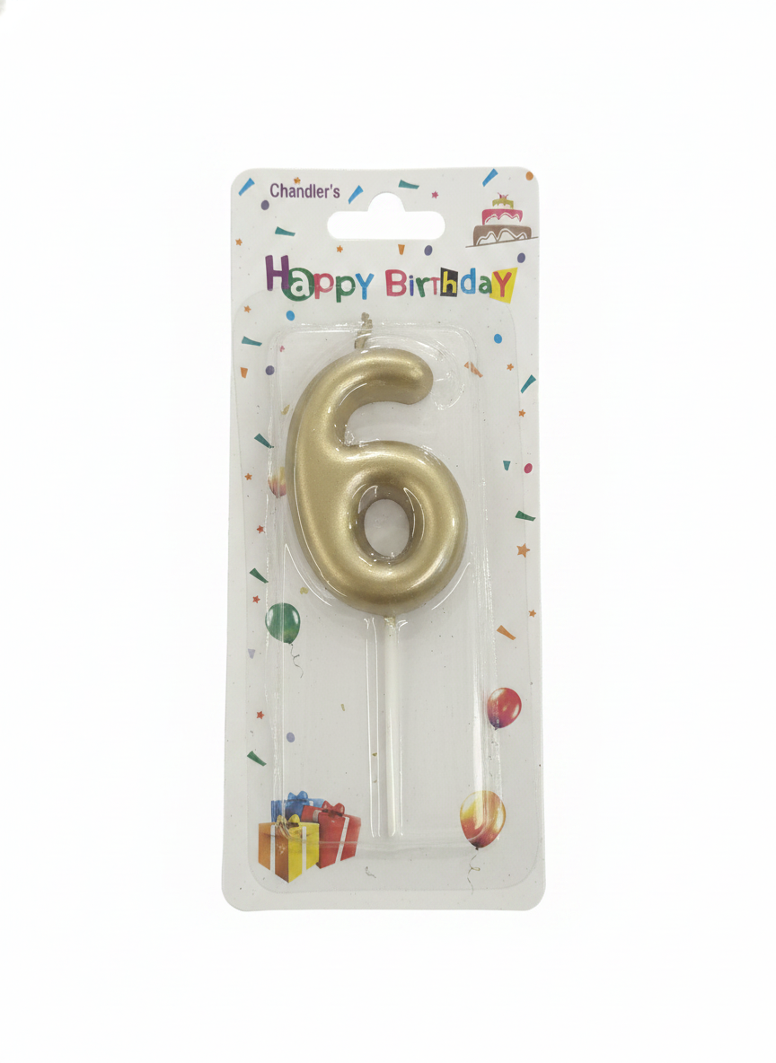 Chandler's Happy Birthday Gold Number 6 Candle