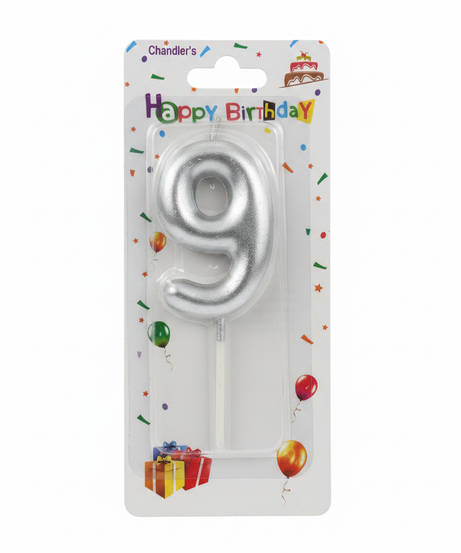 Happy Birthday Silver Number 9 Candle