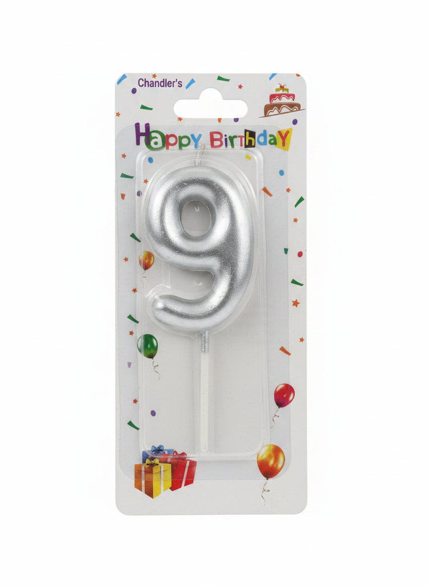 Happy Birthday Silver Number 9 Candle