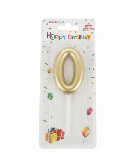 Chandler's Gold Glitter Happy Birthday Number 0 Candle
