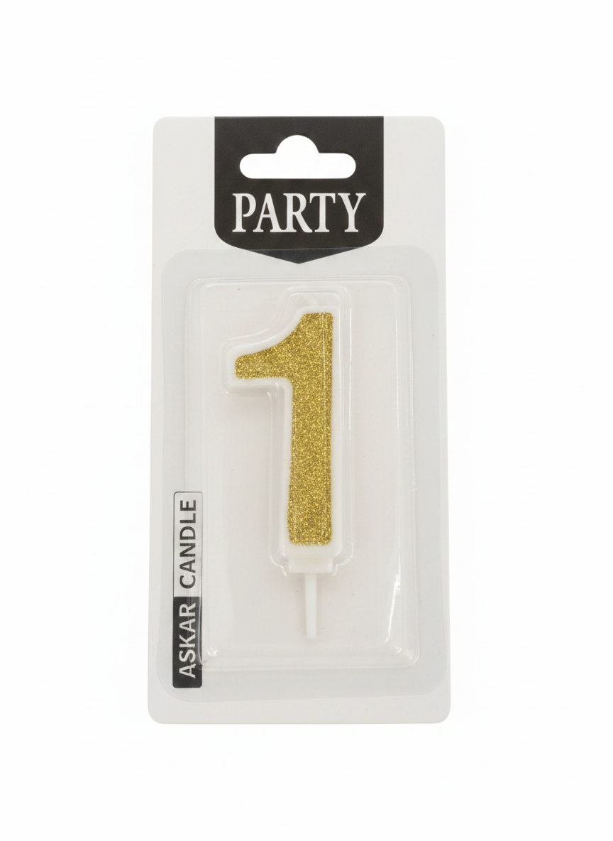 Askar Candle Party Number 1 Glitter Birthday Candle