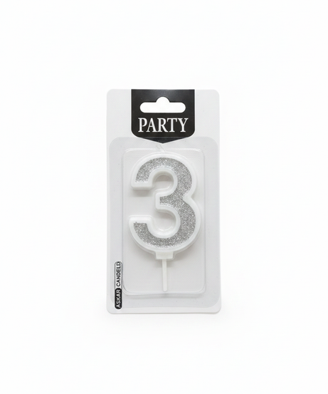 ASKAR CANDELD Party Gold Glitter Number 3 Birthday Candle