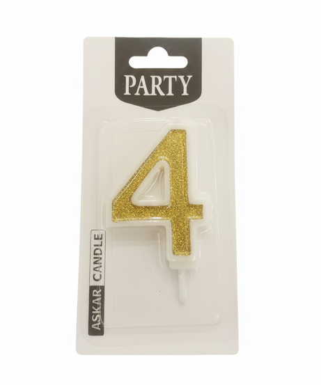 Askar Party Gold Glitter Number 4 Birthday Candle