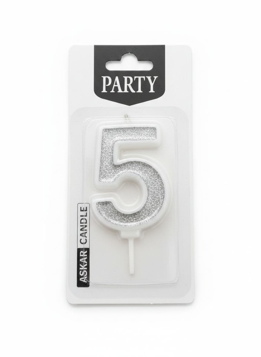ASKAR CANDLE Party Glitter Number 5 Candle