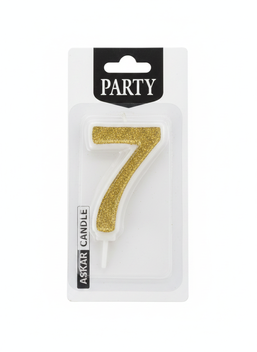 Askar Candle Party Number 7 Gold Glitter Candle