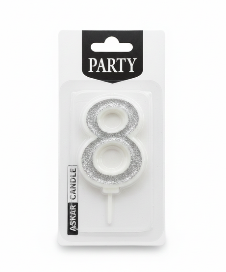 ASKAR CANDLE Party Glitter Number 8 Candle