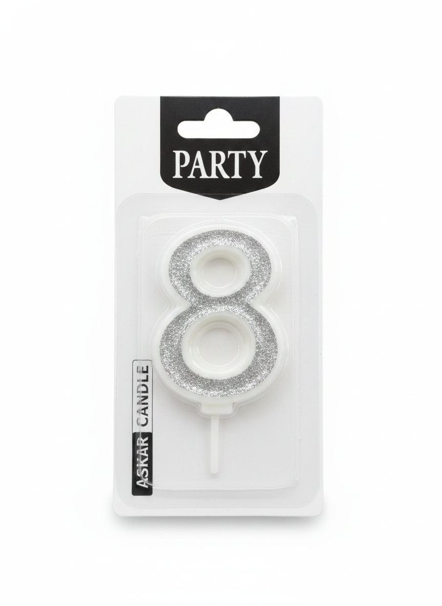 ASKAR CANDLE Party Glitter Number 8 Candle