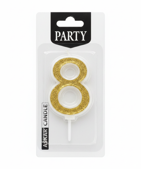 ASKAR CANDLE Party Glitter Number 8 Candle