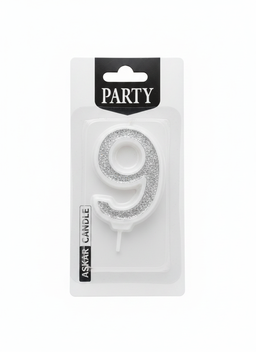 ASKAR CANDLE Gold Glitter Number 9 Party Candle