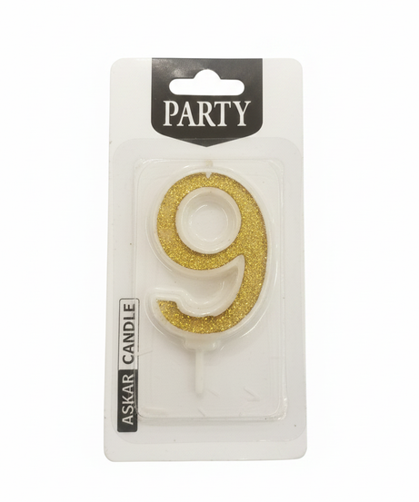 ASKAR CANDLE Gold Glitter Number 9 Party Candle