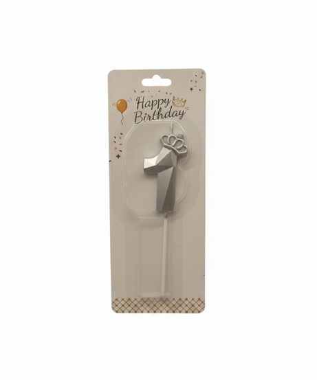 Happy Birthday Silver Number 1 Crown Candle