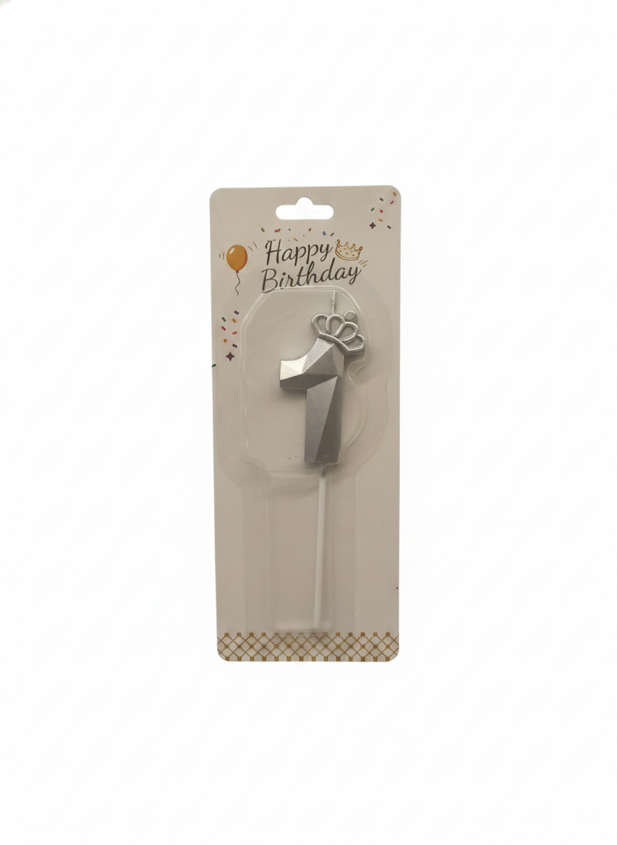 Happy Birthday Silver Number 1 Crown Candle