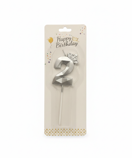 Happy Birthday Silver Crown Number 2 Candle
