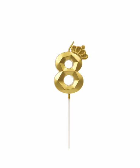 Happy Birthday Golden Number 8 Crown Candle