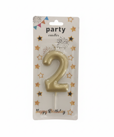 Gold Happy Birthday Number 2 Party Candle